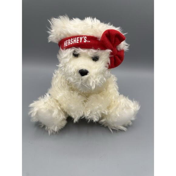 Hershey’s White Plush Teddy Bear with Red Headband Bow ~ 6” Stuffed Animal - Picture 1 of 5